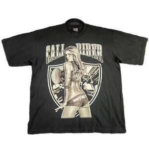 CALI RIDER Tattoo Girl T-Shirt Mens Large Black Oakland Raiders Pinup Don't Mess